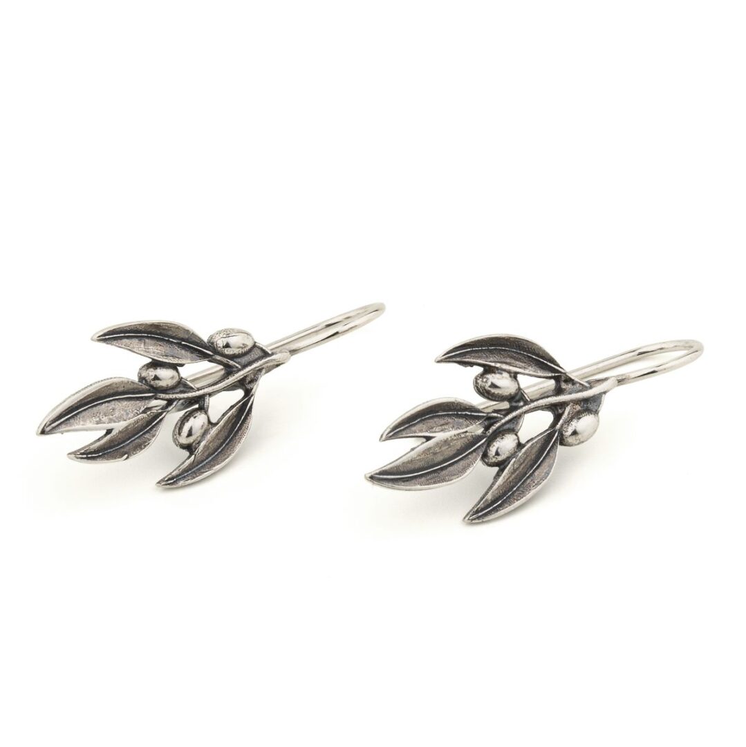 Greek Olive Dangle Earrings – Oxidized Silver 925