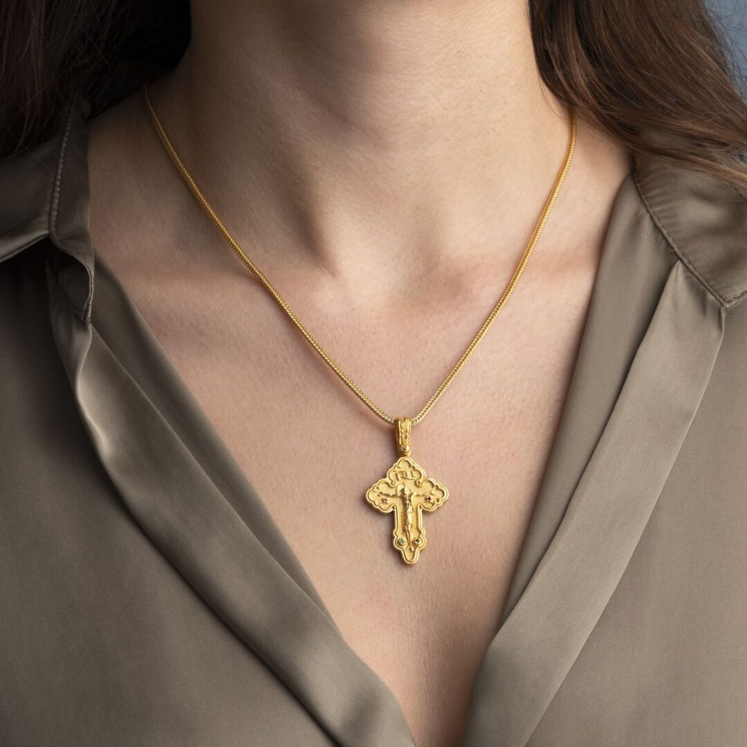 Cross Pendant – Gold Plated 925 Silver with Multicolor Zircons
