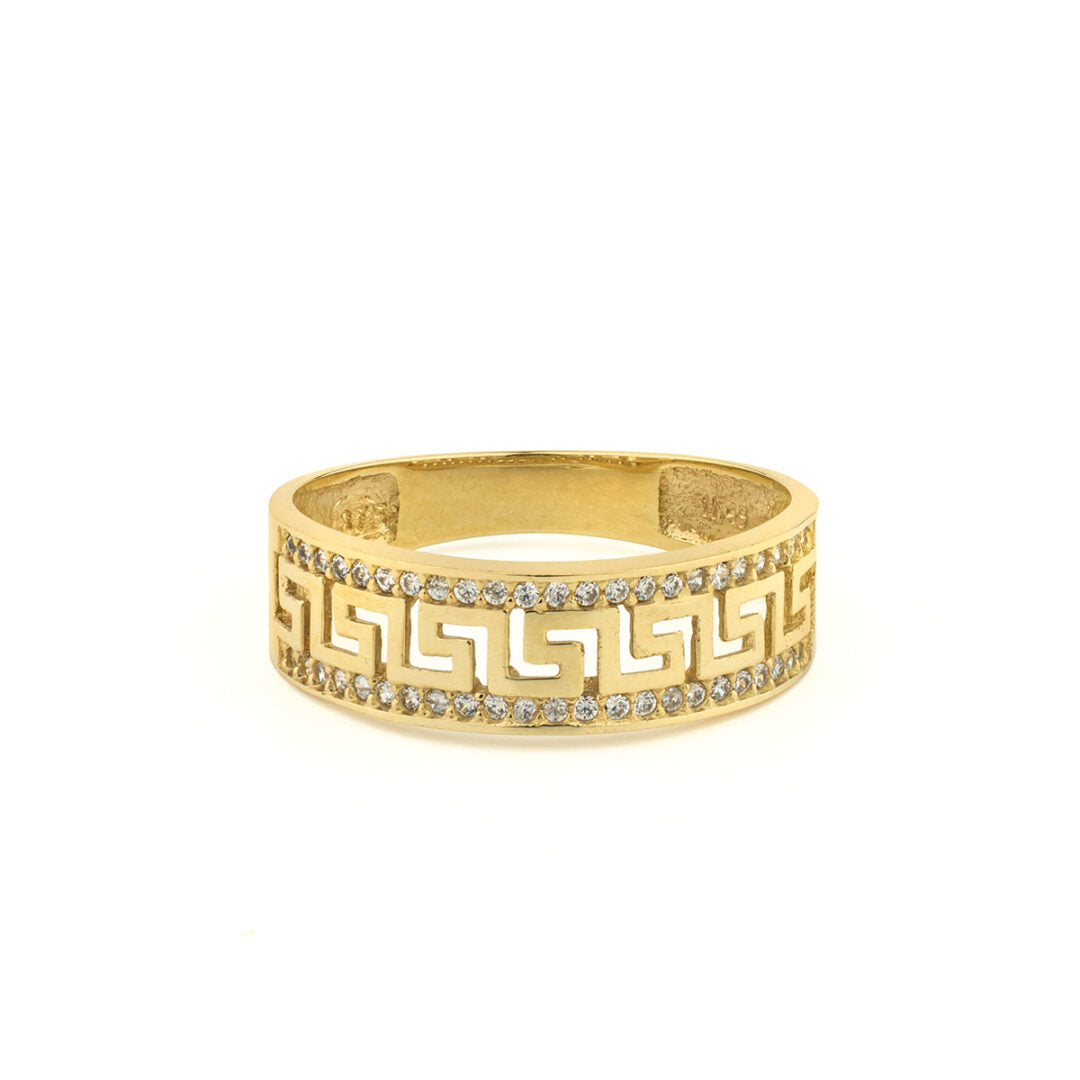 Greek Key Ring with Zircon – 9K Yellow Gold