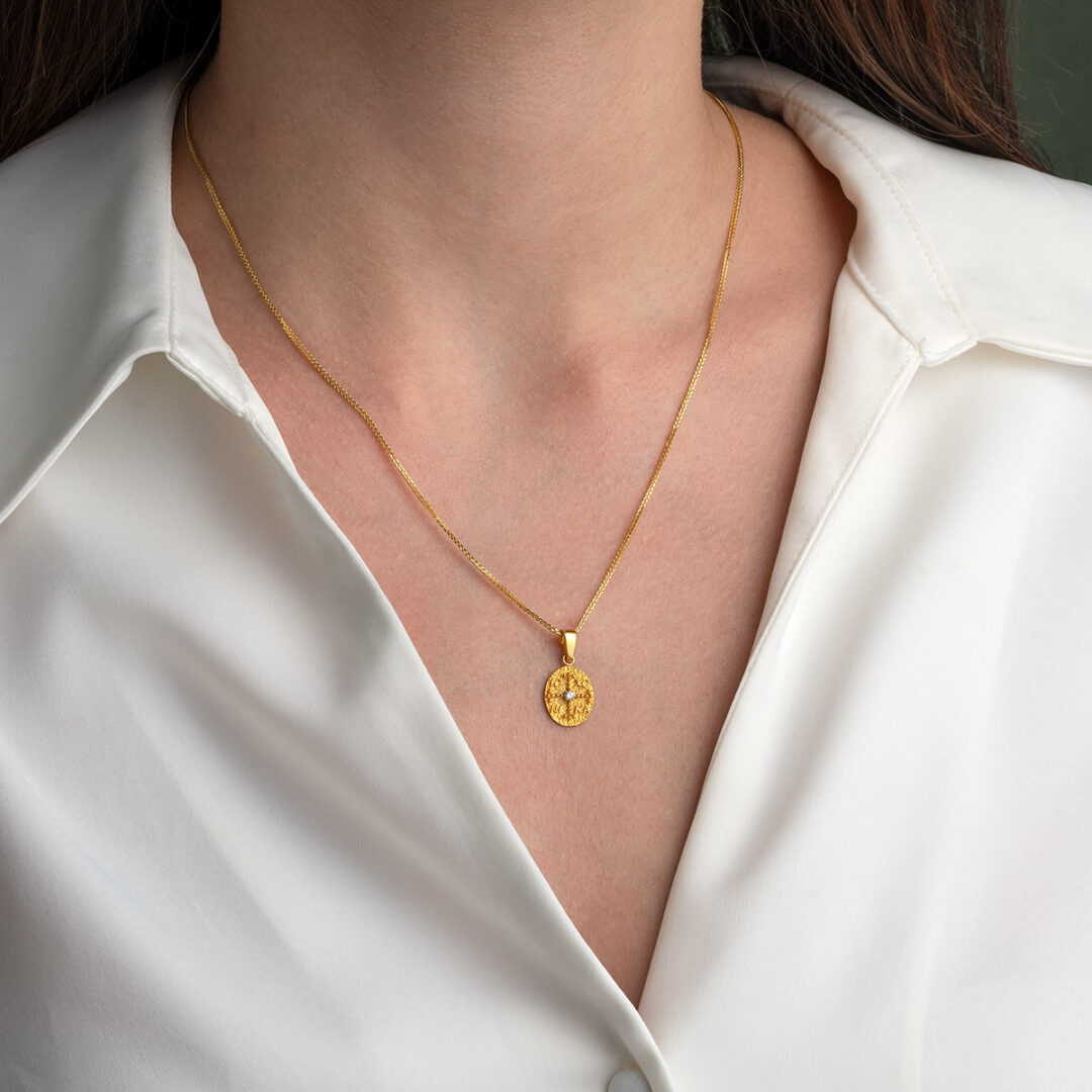Double-sided Konstantinato IC XC NI KA Oval Pendant with Zircon – 14K Gold