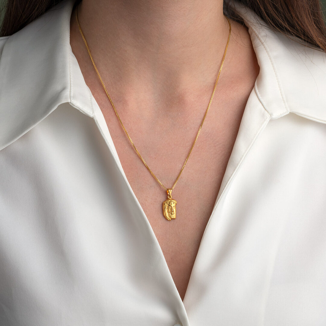 9K Gold Jesus Christ Face Pendant – Religious Charm Necklace
