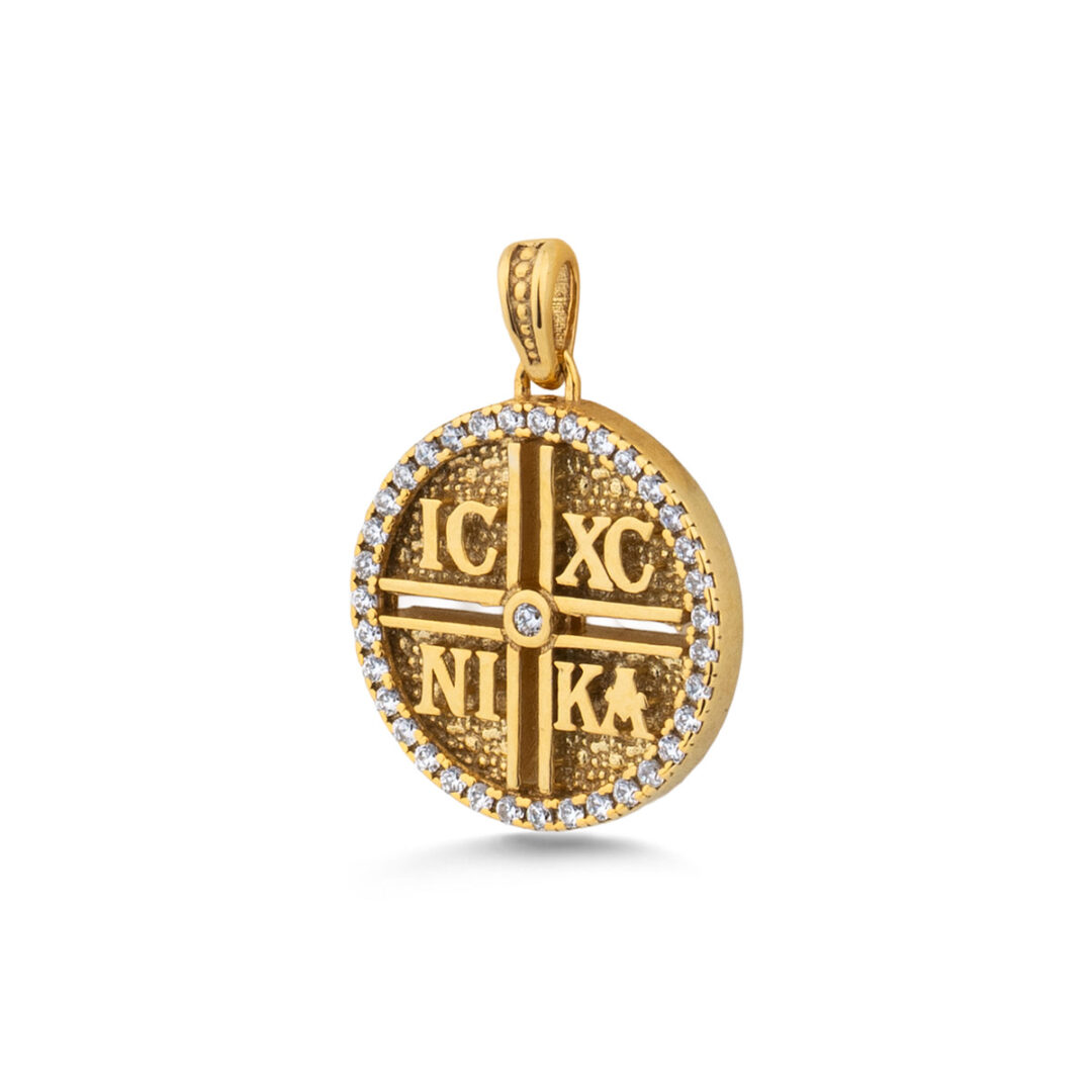 9K Gold IC XC NIKA Orthodox Cross Pendant with Cubic Zirconia