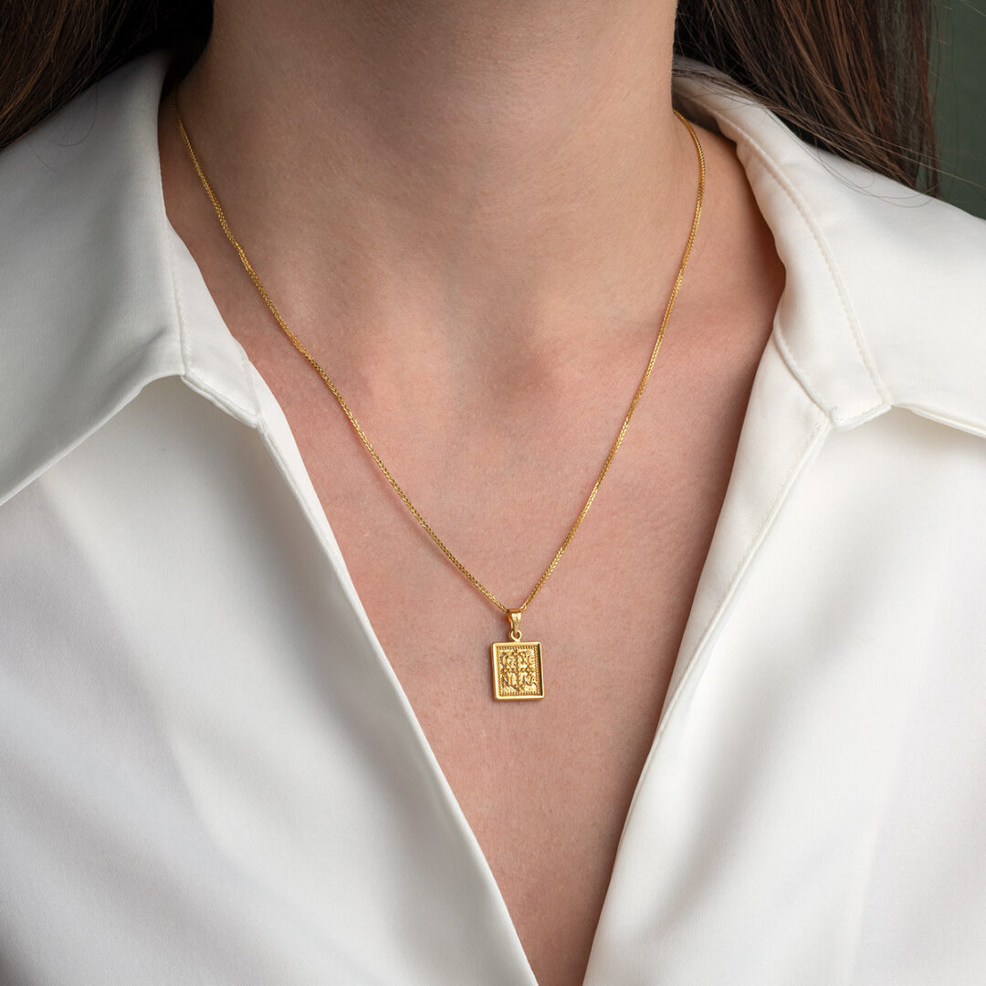Double-sided Konstantinato IC XC NI KA Rectangular Pendant – 9K Gold