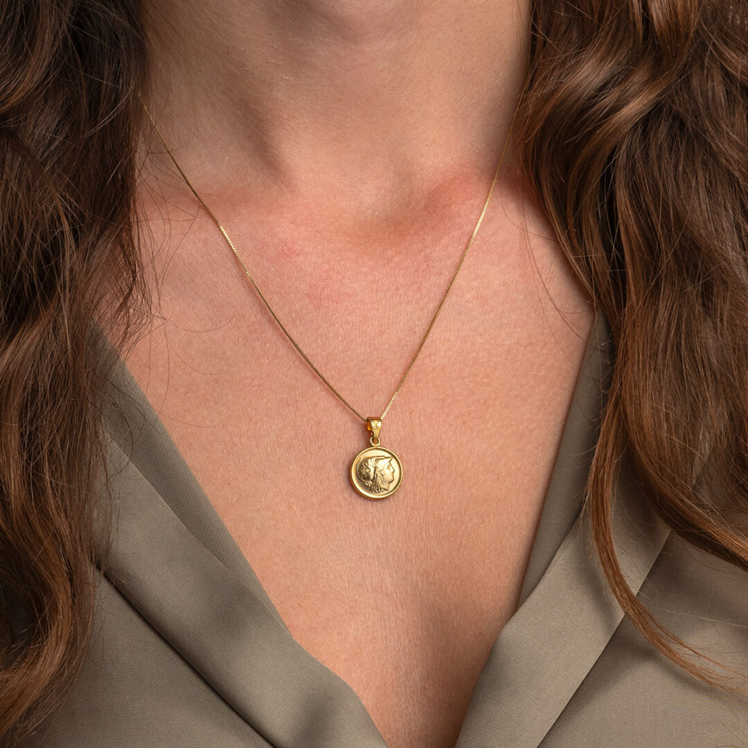 Goddess Athena Chalinitis Gold Pendant