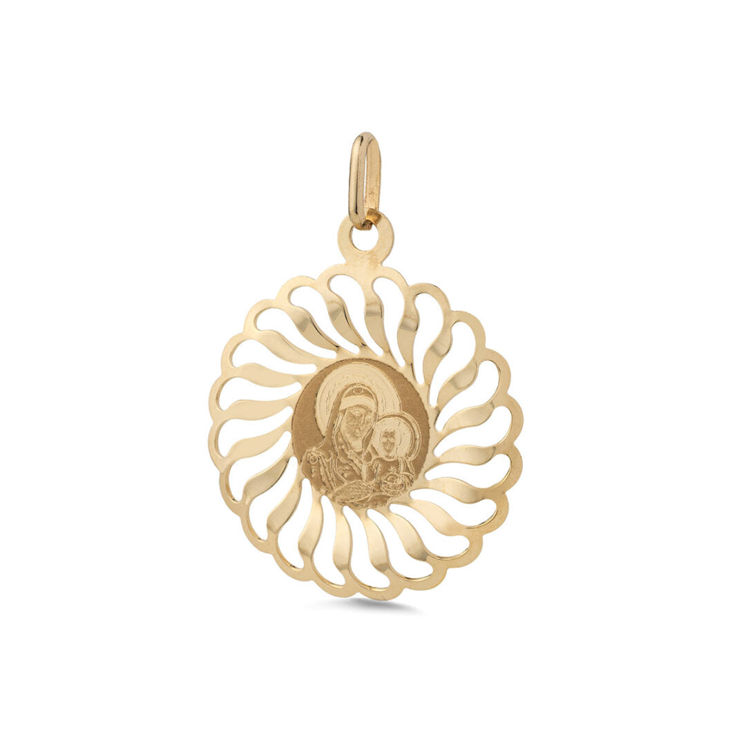 Virgin Mary and Jesus Medallion – 14K Gold