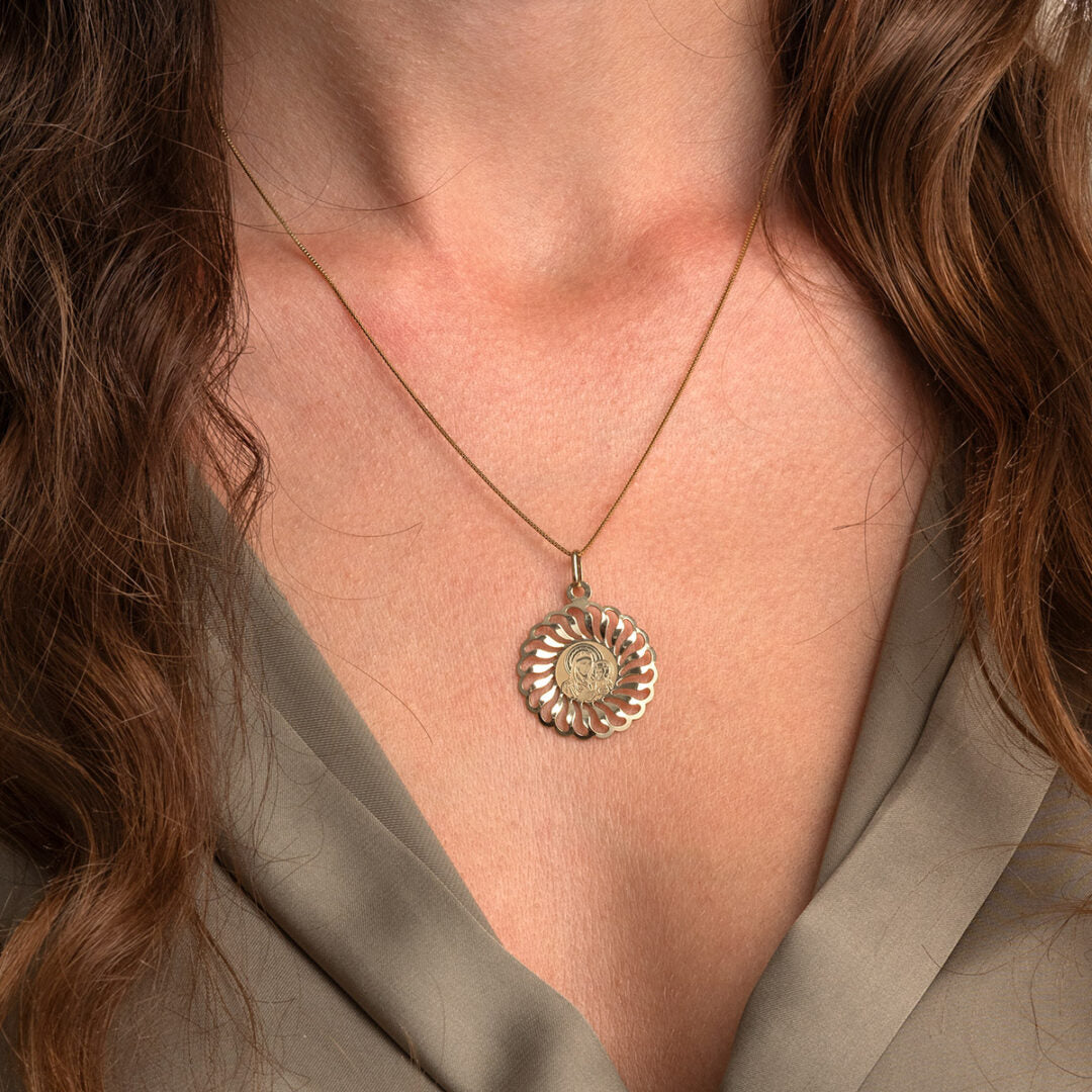 Virgin Mary and Jesus Medallion – 14K Gold