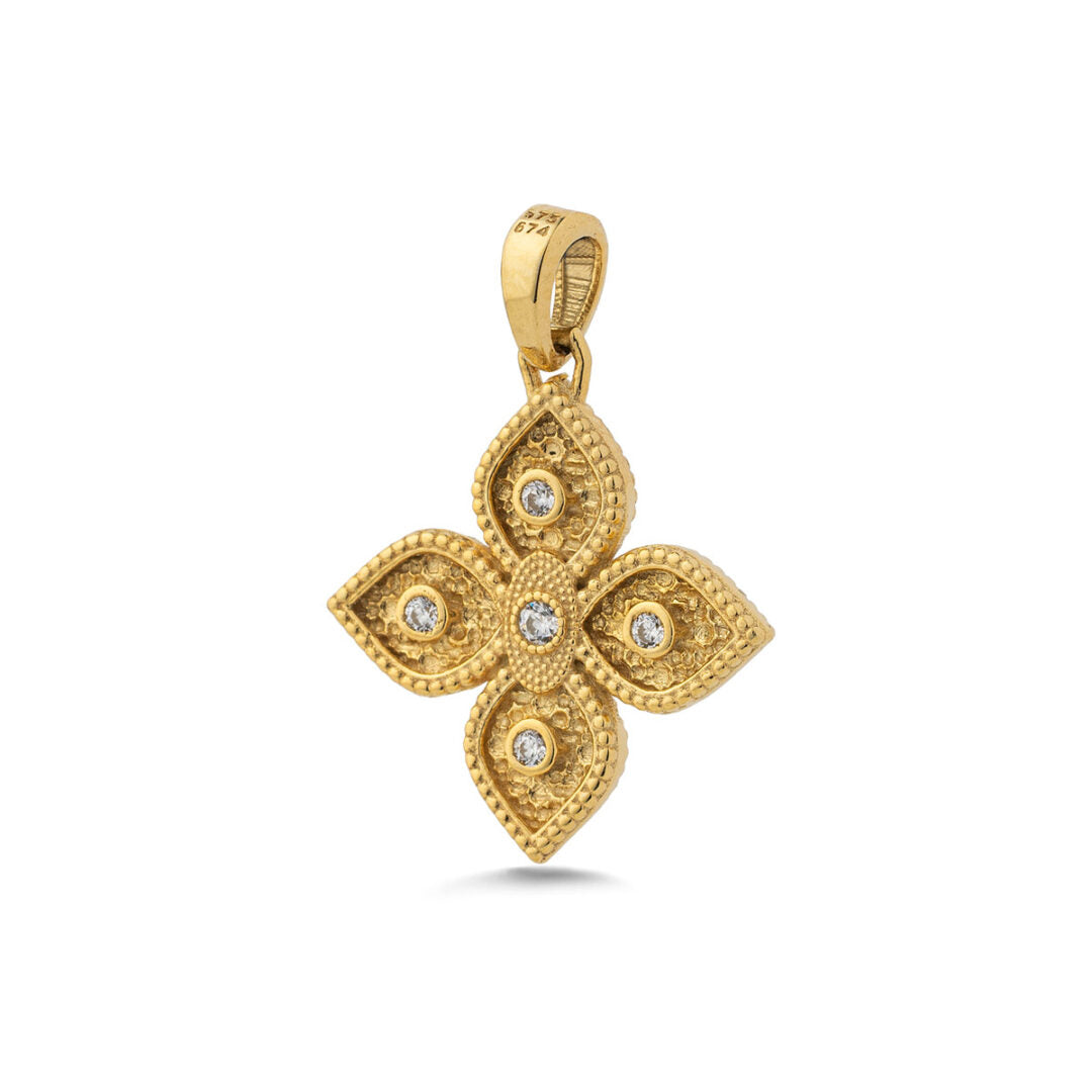 9K Yellow Gold Byzantine Orthodox Cross Pendant – IC XC NIKA Design — White