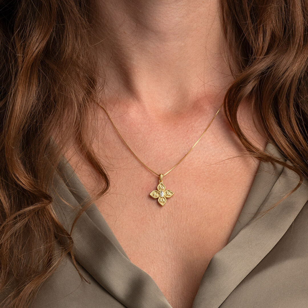 9K Yellow Gold Byzantine Orthodox Cross Pendant – IC XC NIKA Design — White