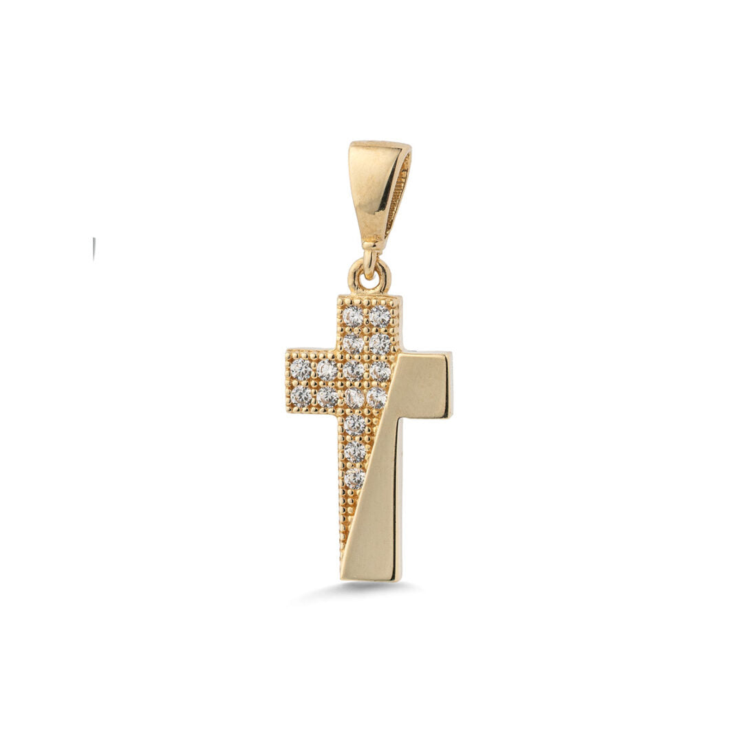 Gold Cross Pendant with Zircon Stones
