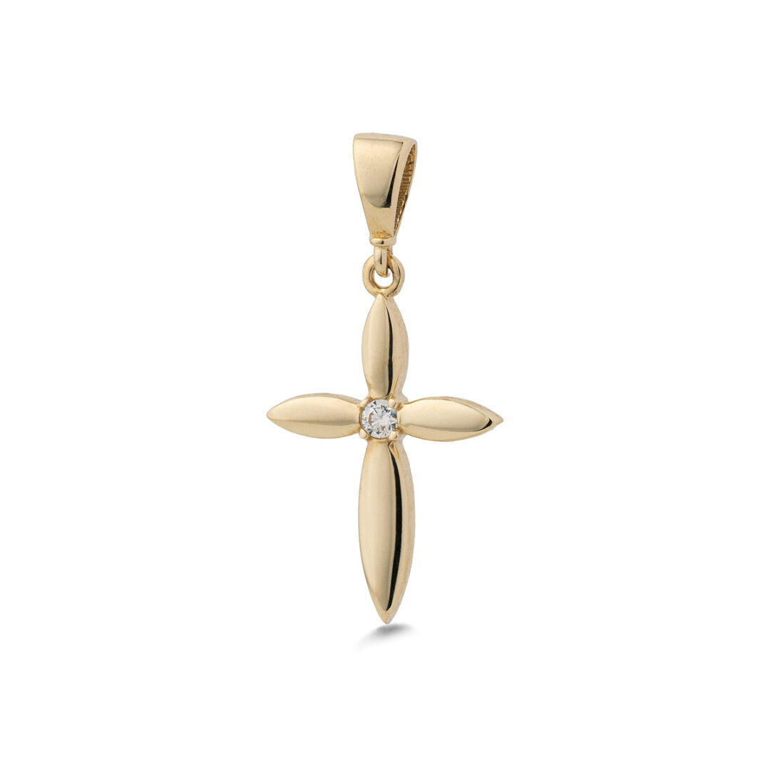 Cross Pendant with Zircon – 9K Gold