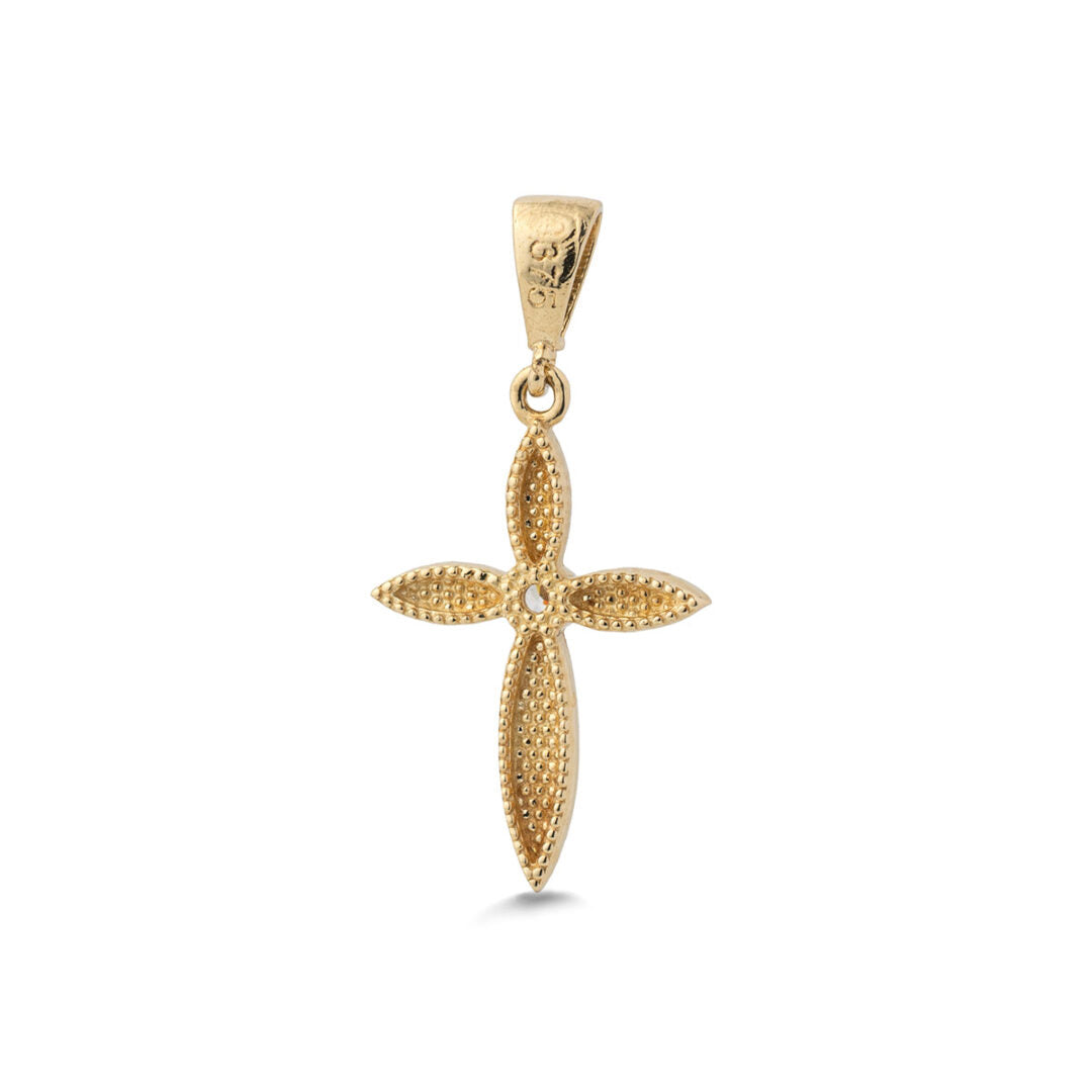 Cross Pendant with Zircon – 9K Gold