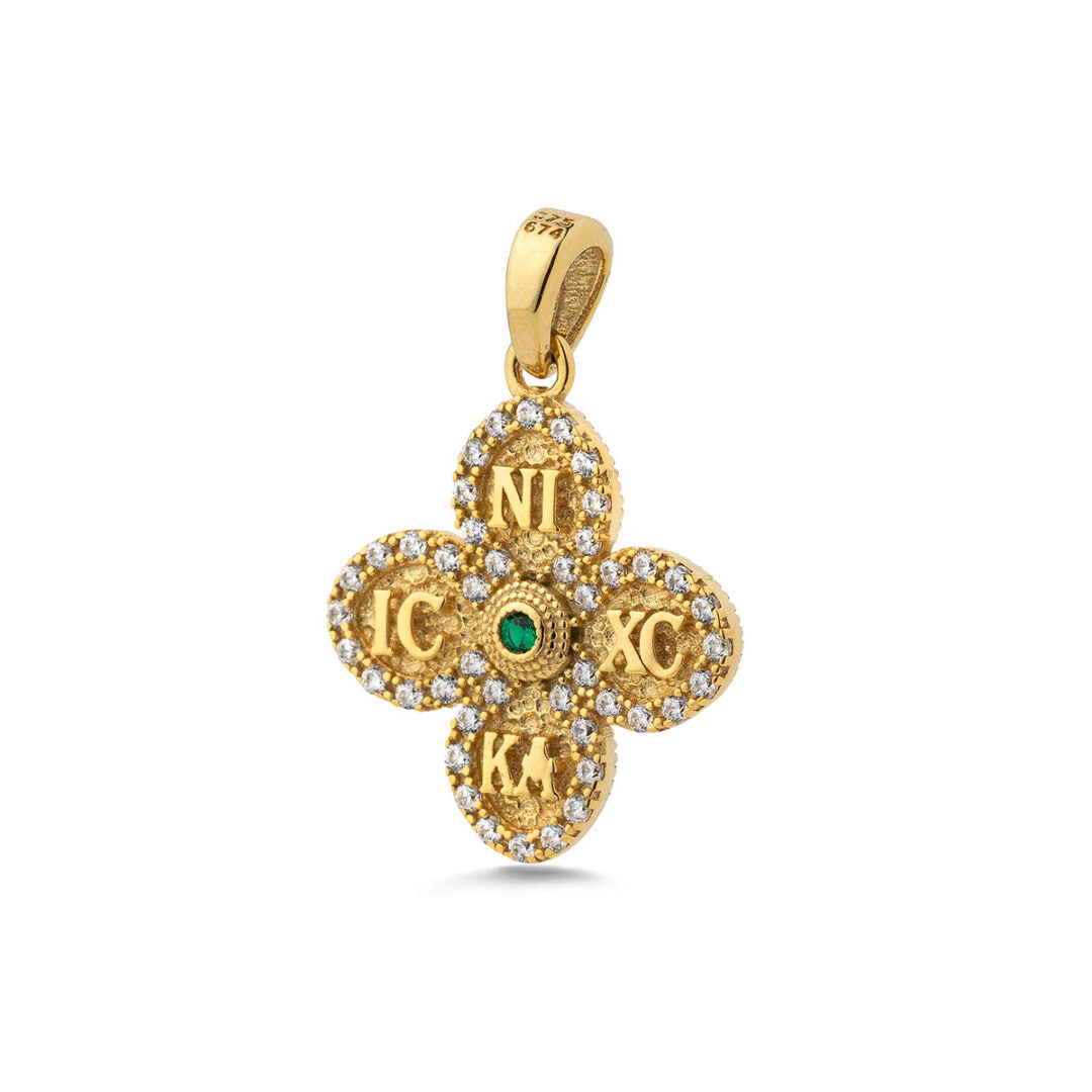 Constantinato Cross with Green Zircon Stones