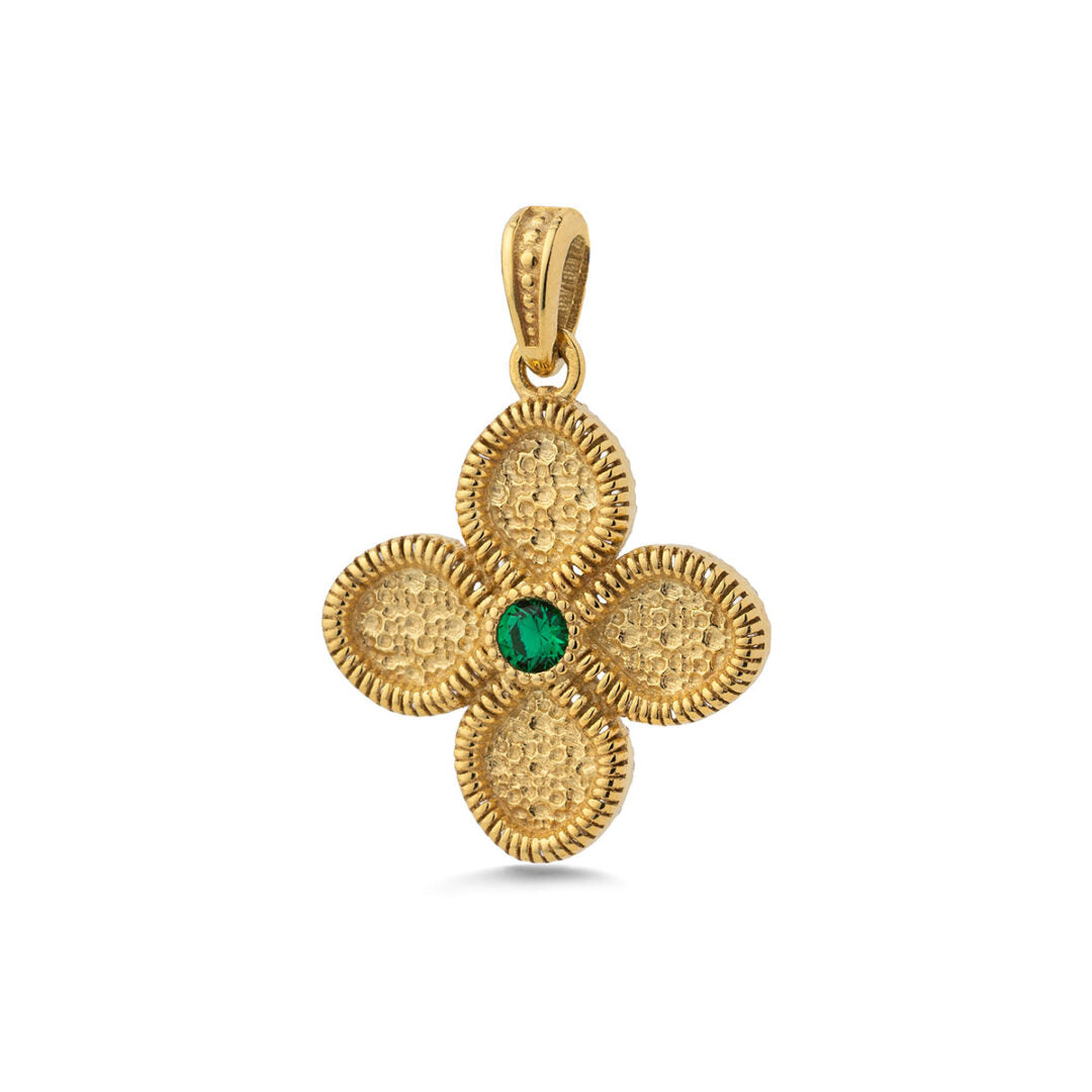 Byzantine Cross Pendant with Zircon — Green