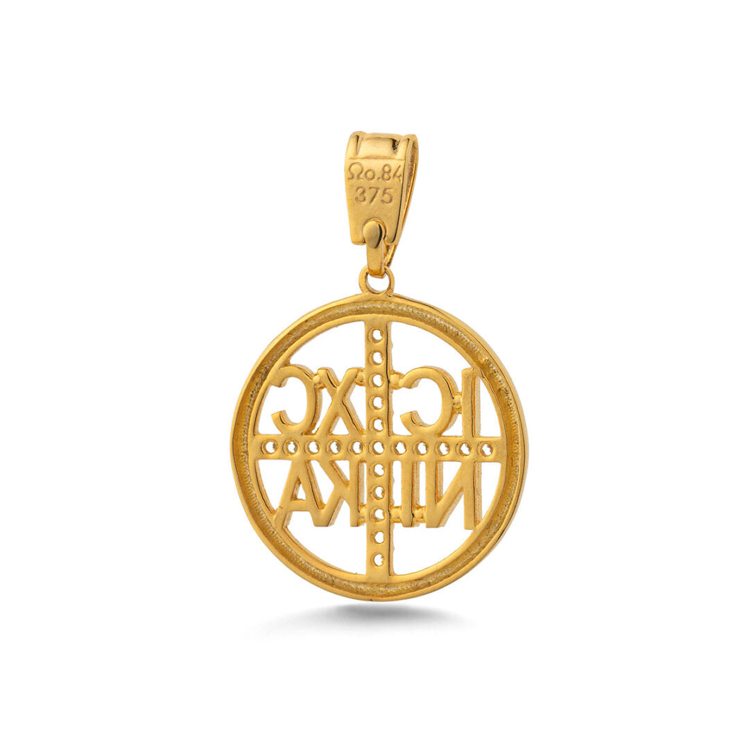 Round Constantino Cross with Zircon Stones – 9K Gold