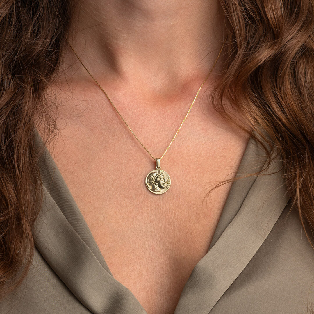 Gold Athena Goddess Coin Pendant – Symbol of Wisdom
