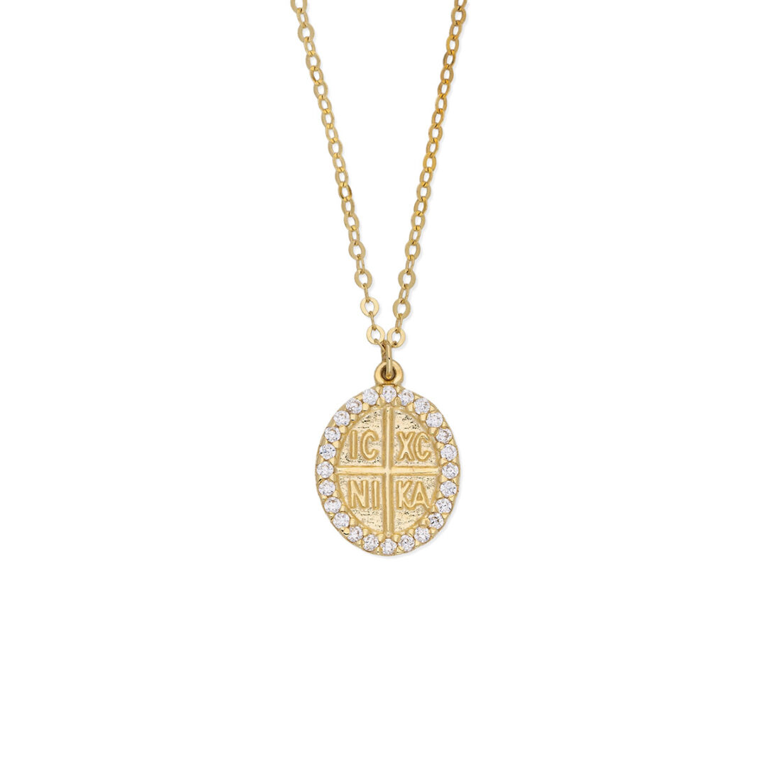 Constantinato Oval Necklace with Zircon - 9k Gold