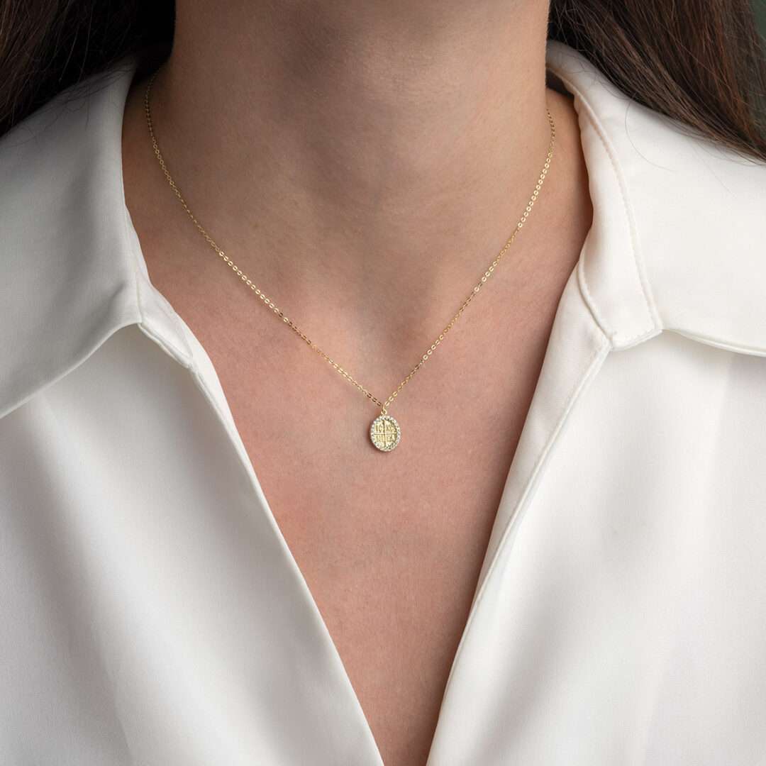 Constantinato Oval Necklace with Zircon - 9k Gold