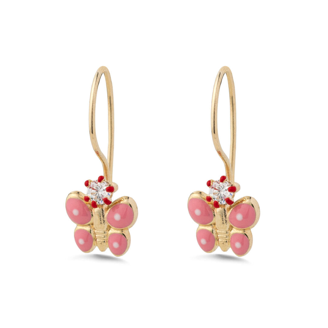 Children's 9K Gold Butterfly Dangle Earrings with Enamel