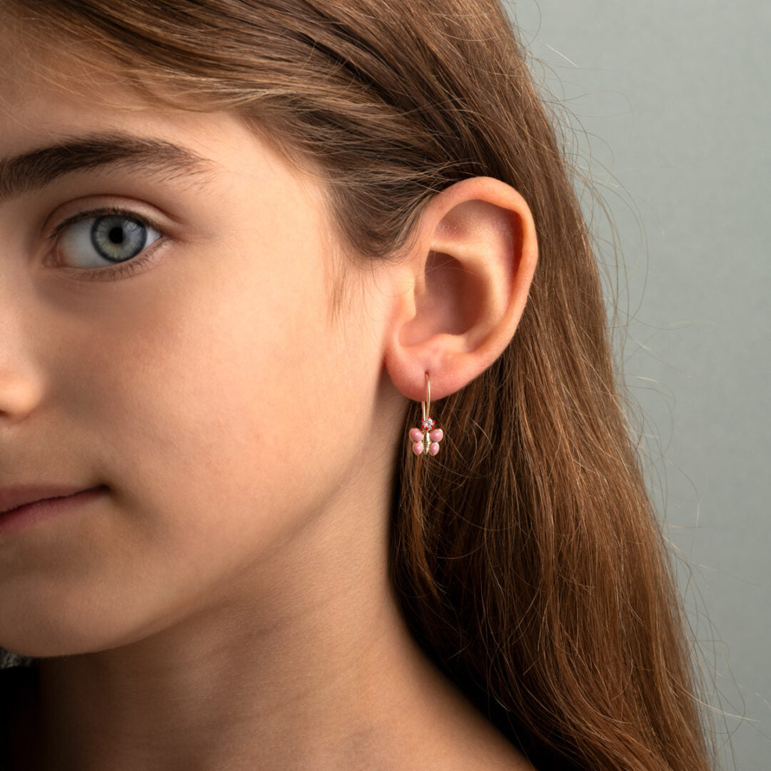 Children's 9K Gold Butterfly Dangle Earrings with Enamel