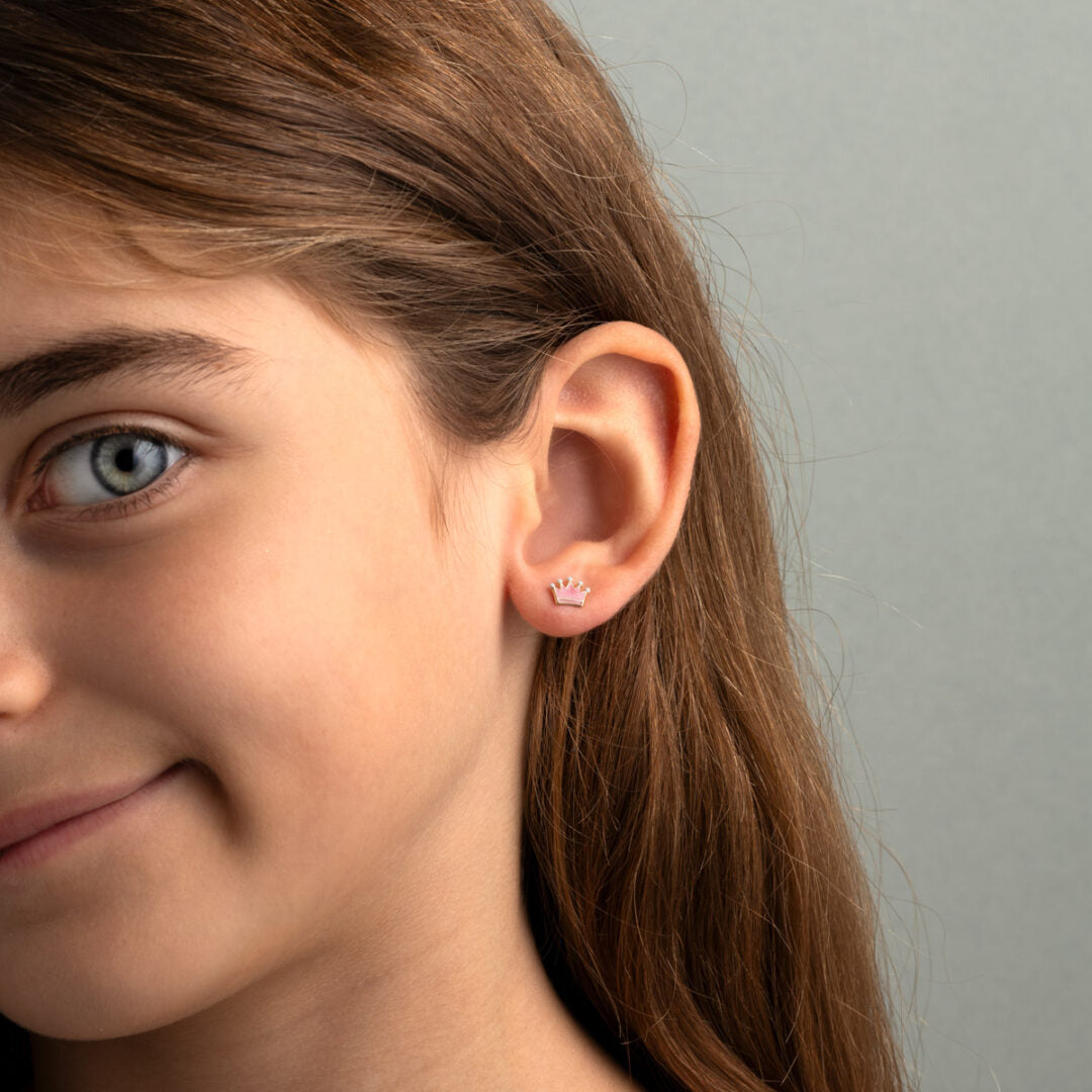 Gold 9K Crown Stud Earrings for Children