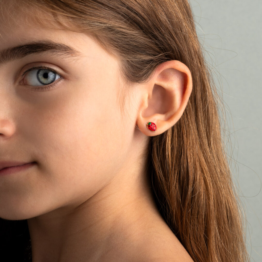 Children's 9K Gold 9K Strawberry Stud Earrings with Enamel.