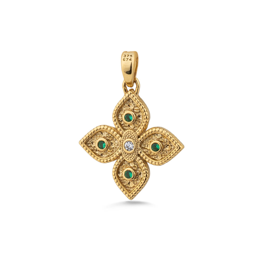 9K Yellow Gold Byzantine Orthodox Cross Pendant – IC XC NIKA Design — Blue