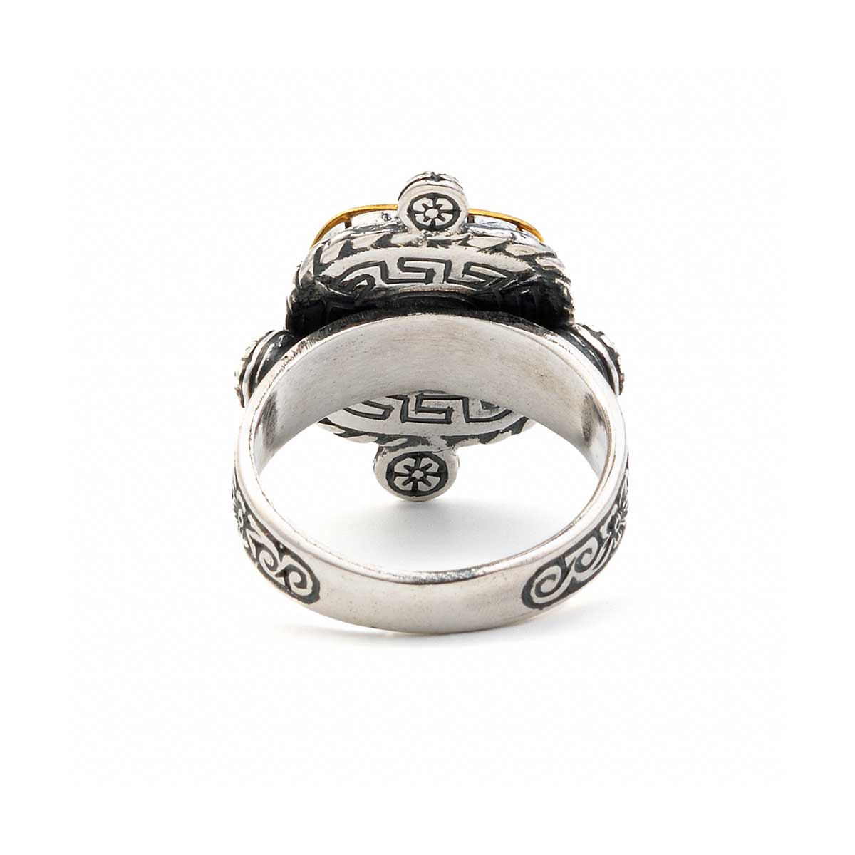 Vintage Square Traditional Flower Ring 925 Silver and Gold Plated