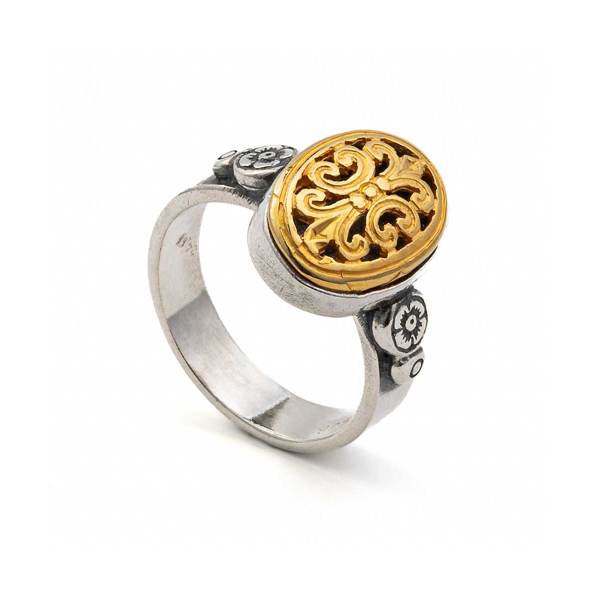Vintage Traditional Ioannina Ring 925 Silver and Gold Plated
