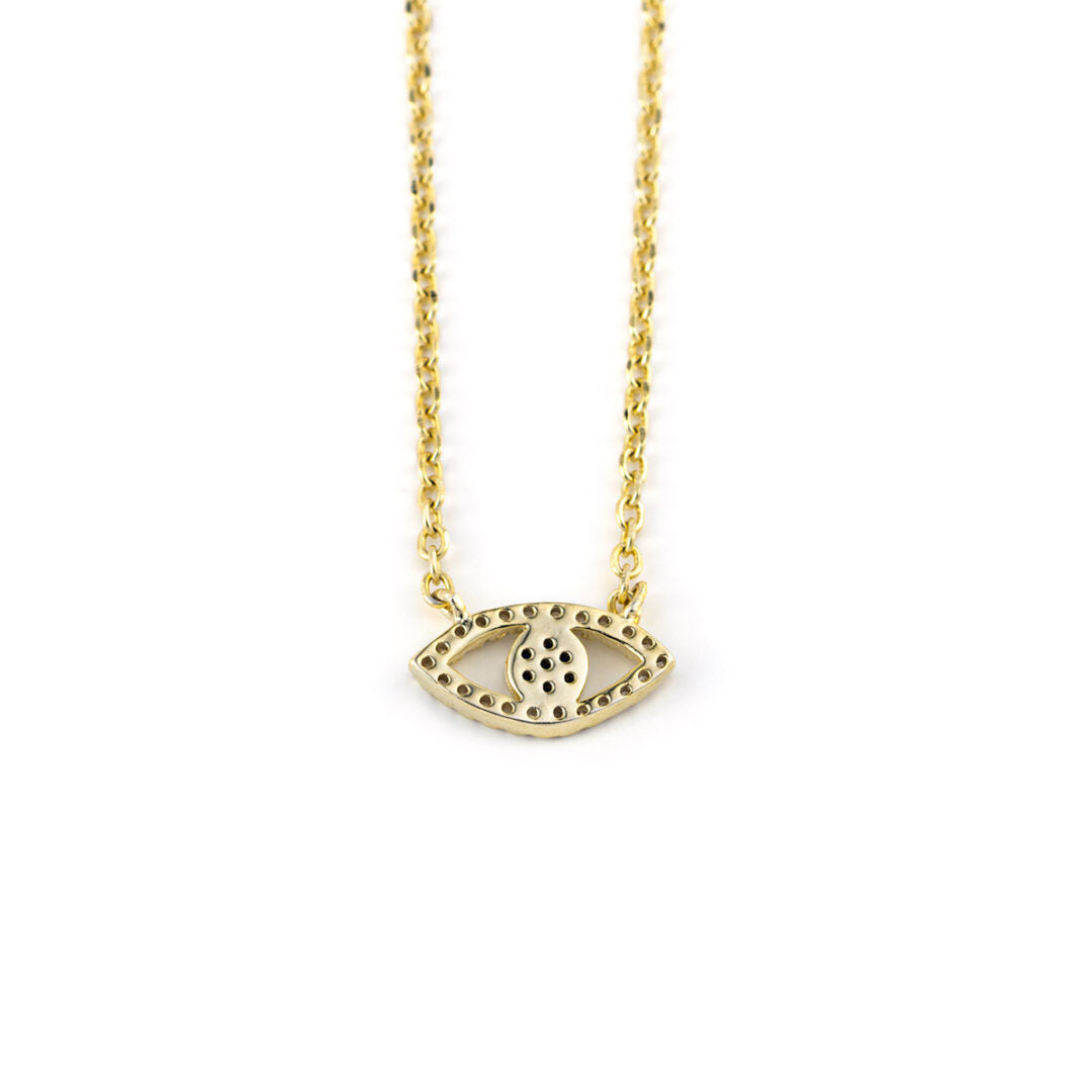 Evil Eye Necklace - Sterling Silver Yellow Gold Plated with Zircon