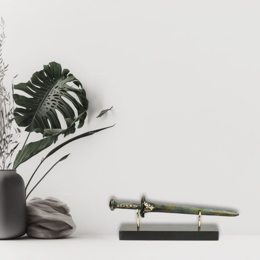 Ancient Spartan Sword on Marble Base - Bronze