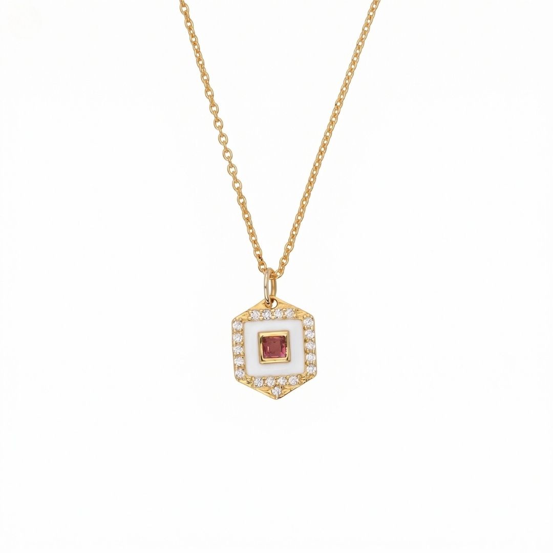 Square Tourmaline Necklace in 925 Sterling Silver Gold Plated