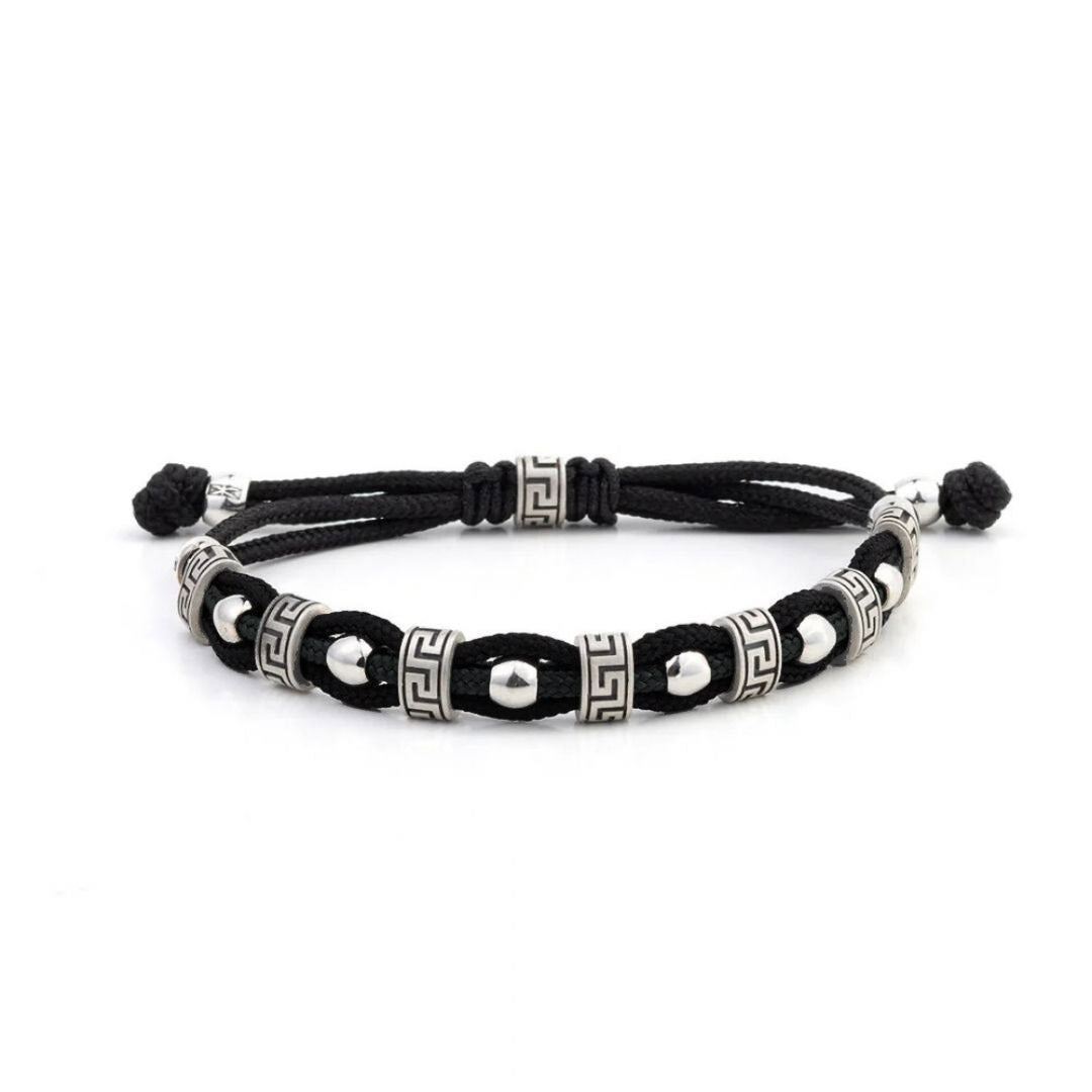 Cord Bracelet with Greek Key Motif — Black