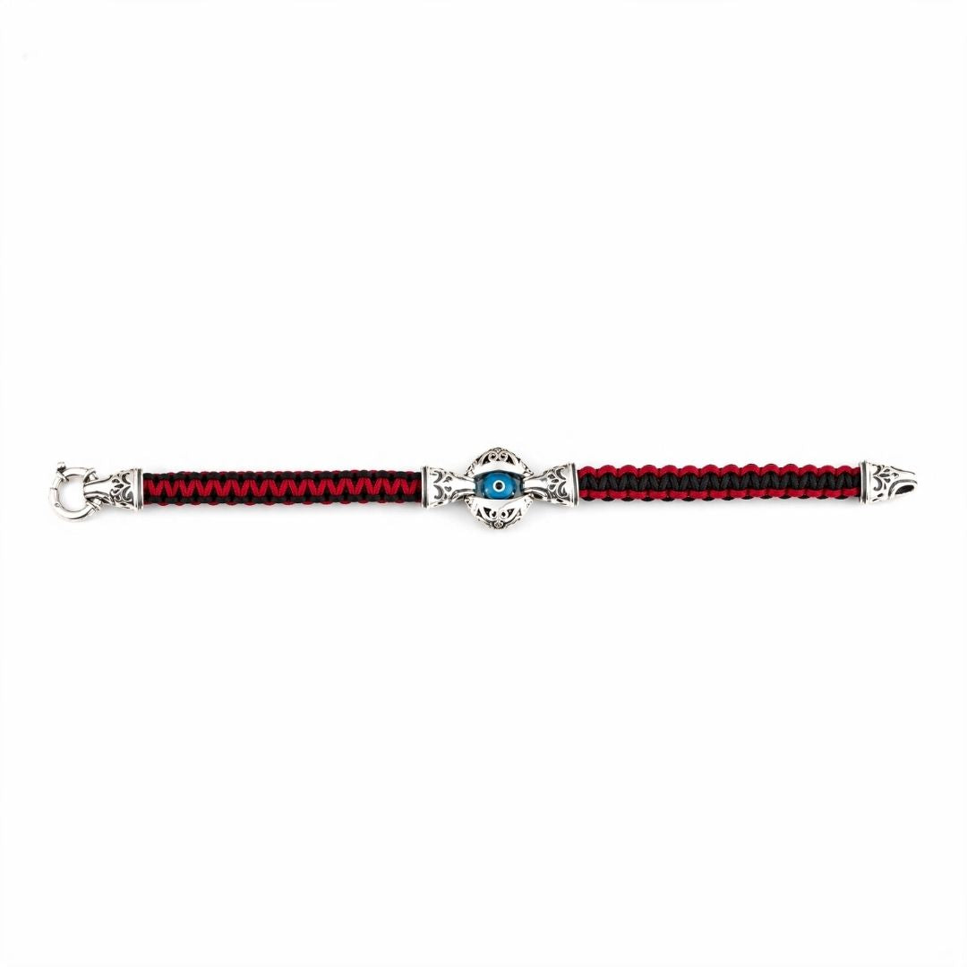 Evil Eye Macrame Bracelet - Sterling Silver Yianni Jewelry — Black & Red