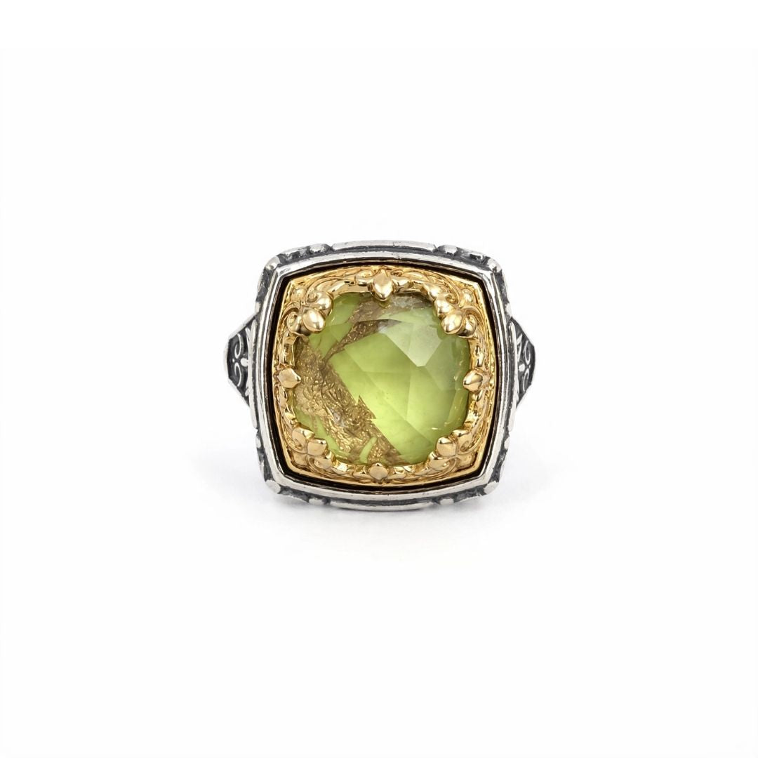 Byzantine Ring with Green Copper - 925 Sterling Silver Gold Plated