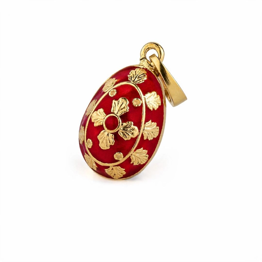 Egg Cross Pendant Necklace with Enamel - Sterling Silver and Gold Plated — Red