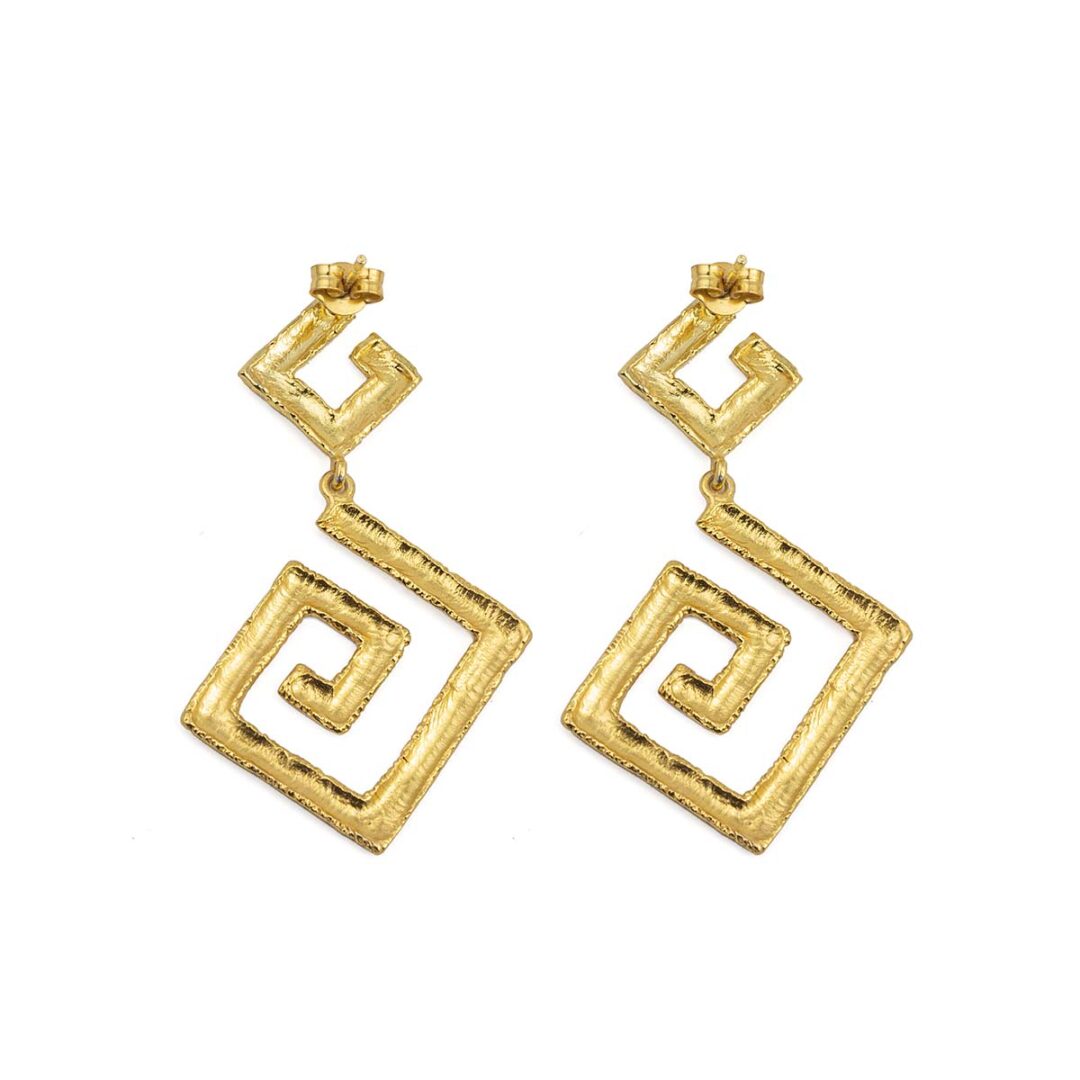Greek Key Lace Dangle Earrings