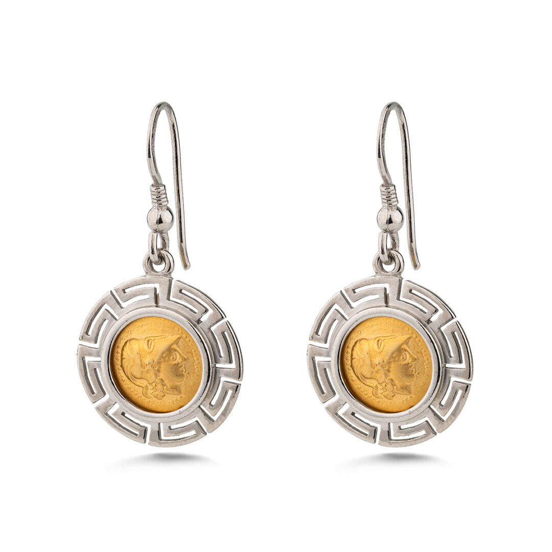 Athena Coin Drop Earrings - 925 Sterling Silver
