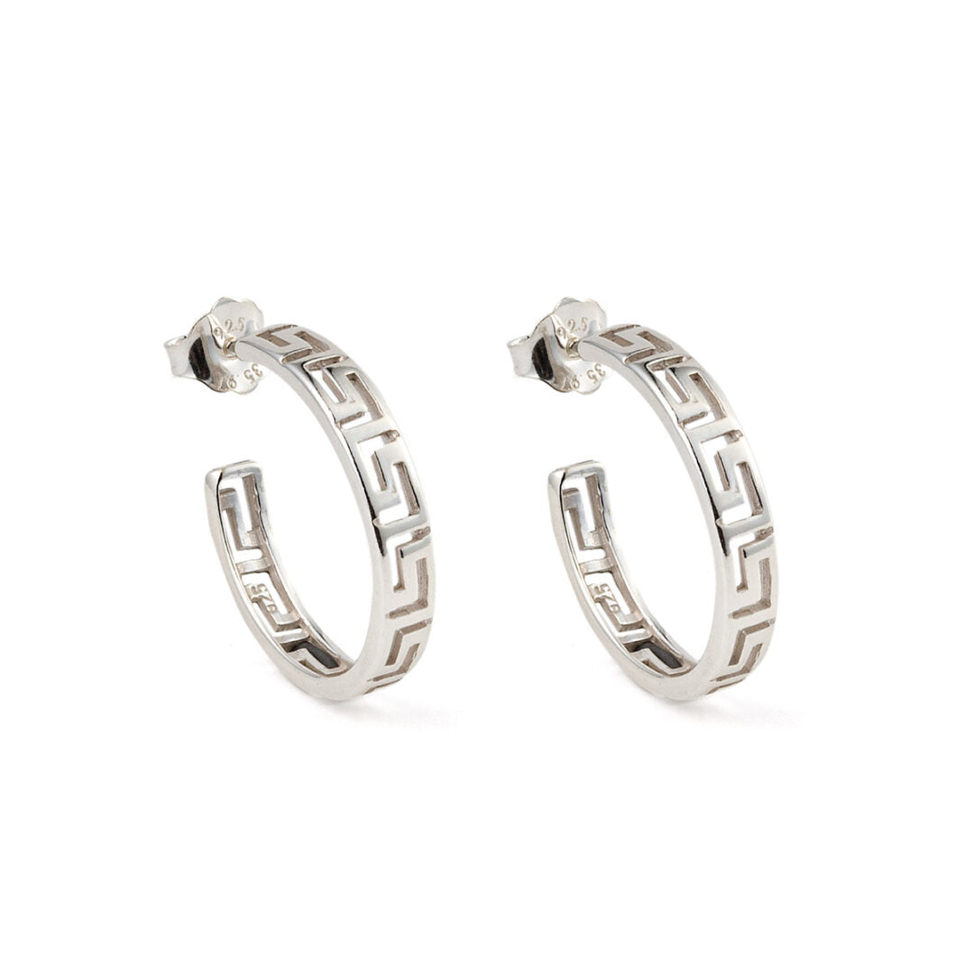 Greek Key Meandros Hoop Earrings