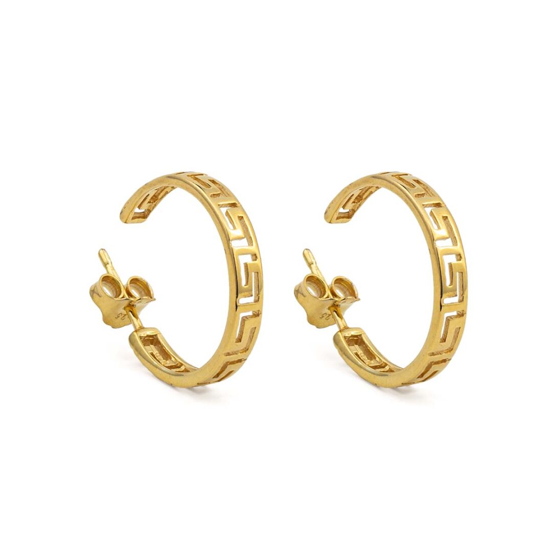 Greek Key Gold Plated Hoop Earrings