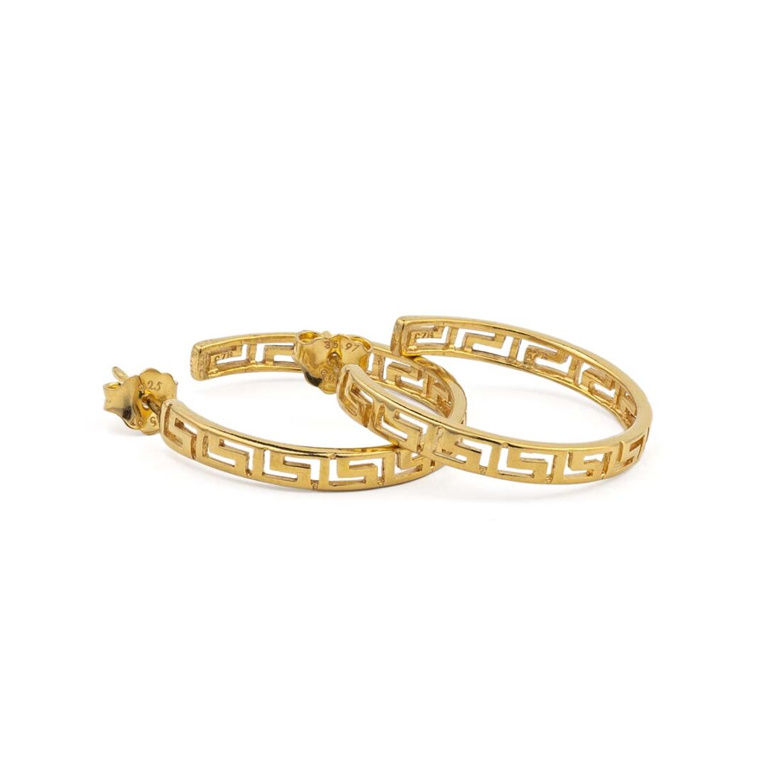 Greek Key Gold Plated Hoop Earrings
