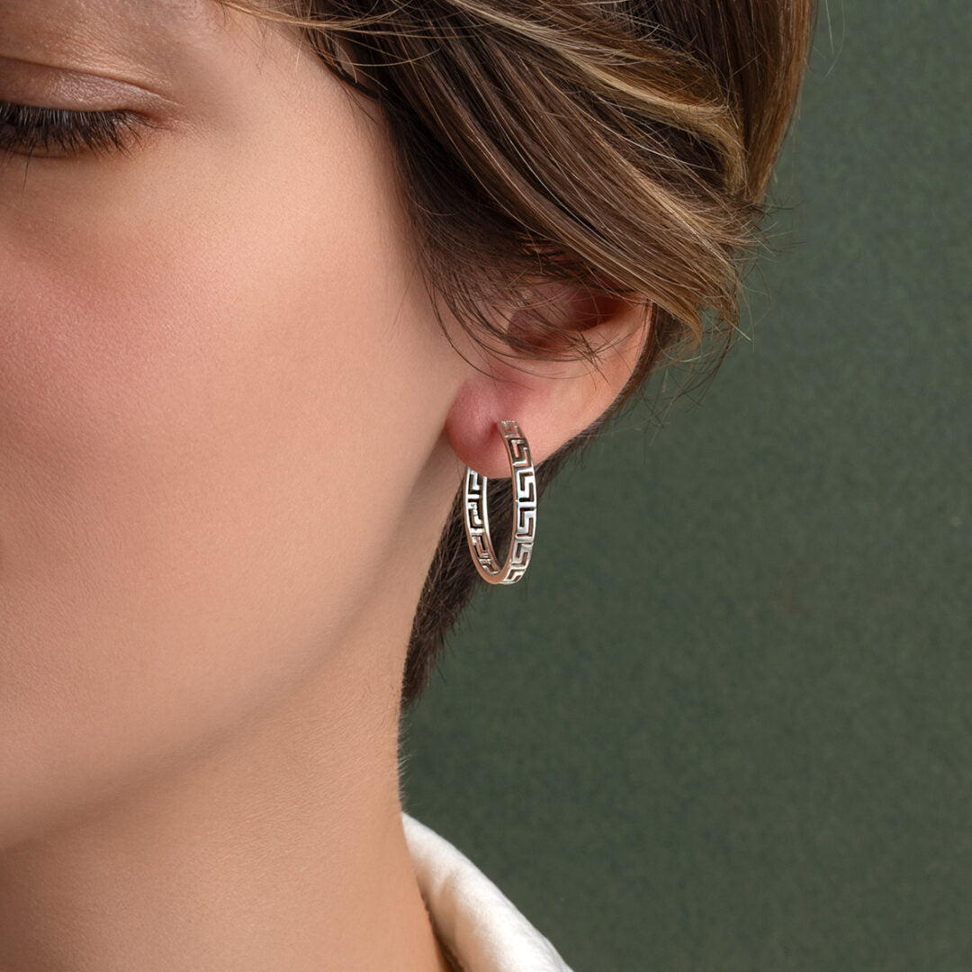 Greek Key Meandros Hoop Earrings