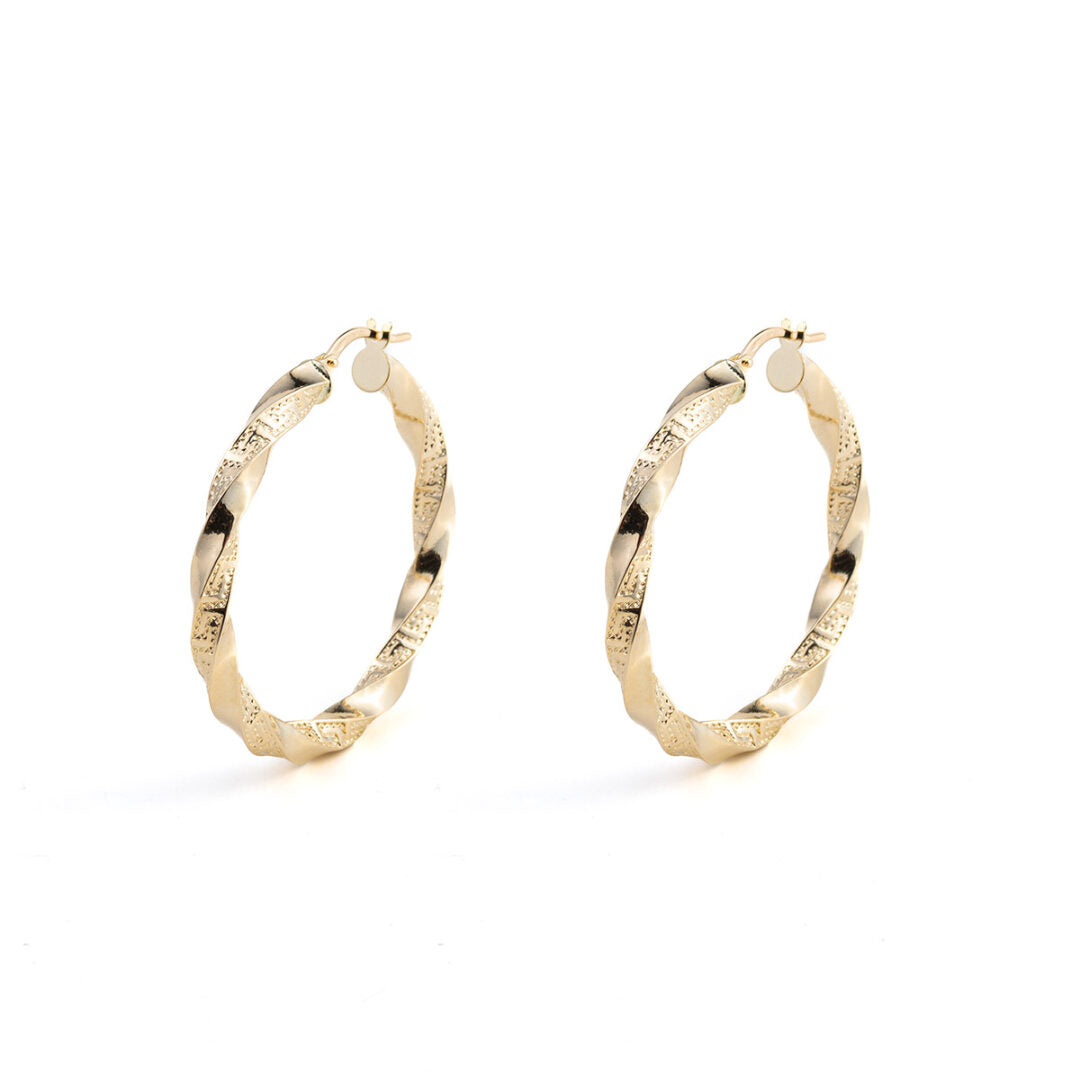 Greek Key Hoop Earrings in 14K Gold