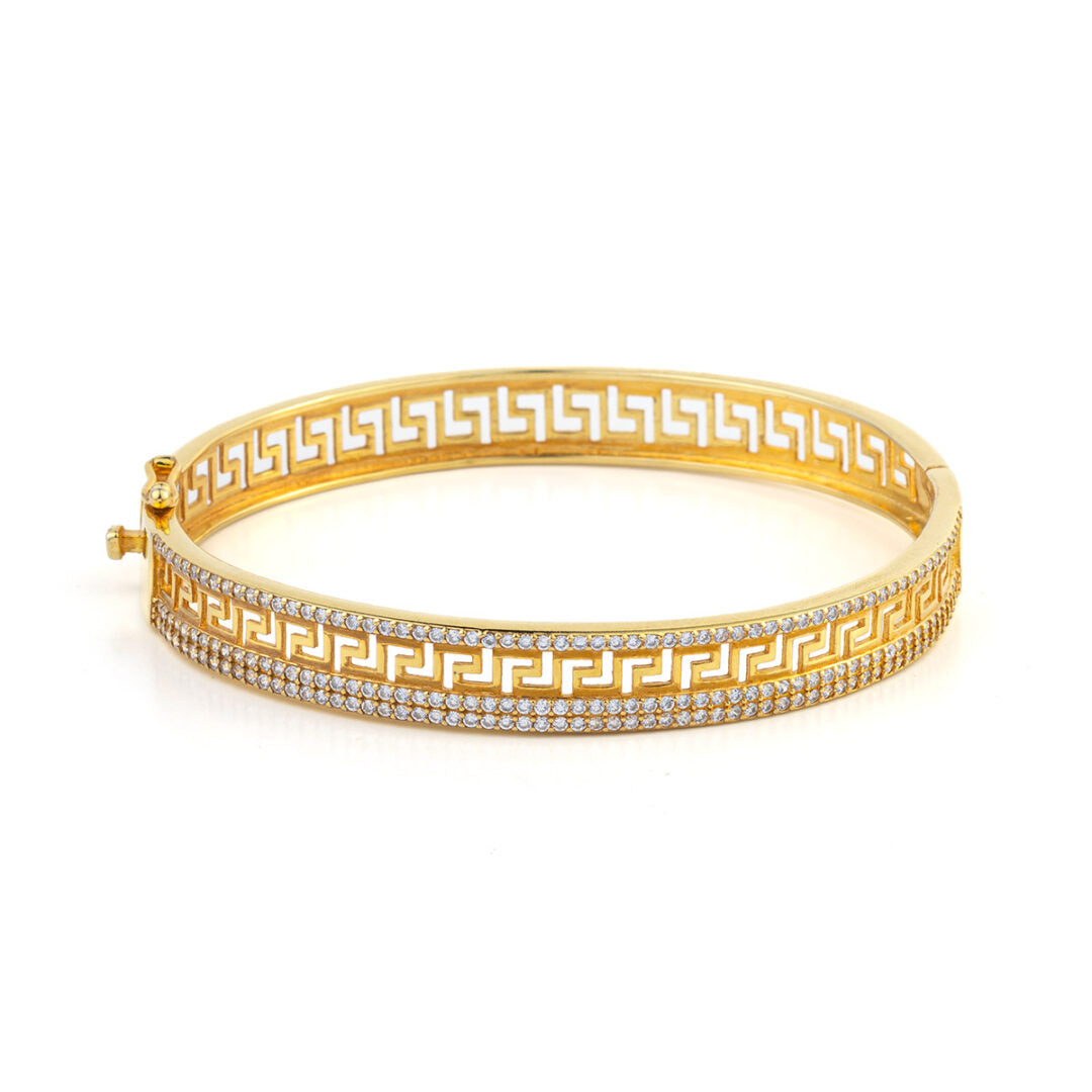 Greek Key Bangle Bracelet with Zircon