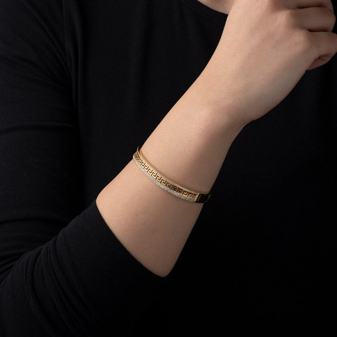 Greek Key Bangle Bracelet with Zircon