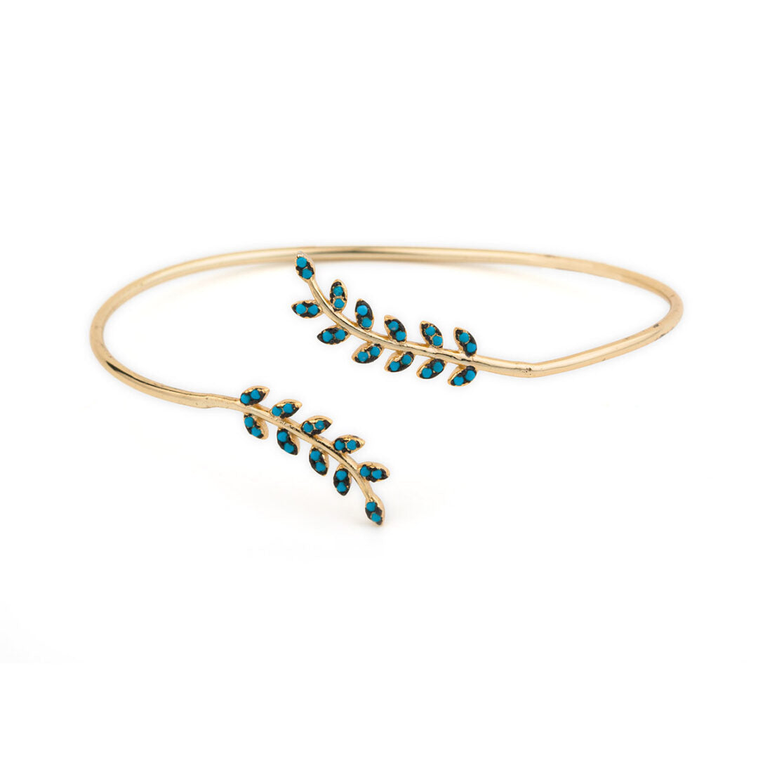 Olive Bangle Bracelet with Lapis – 925 Sterling Silver and Gold Plated