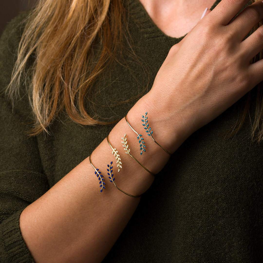 Olive Bangle Bracelet with Lapis – 925 Sterling Silver and Gold Plated