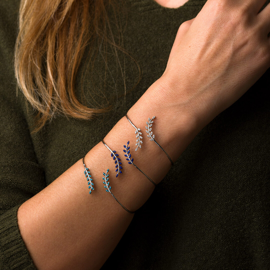 Olive Bangle Bracelet with Lapis – 925 Sterling Silver