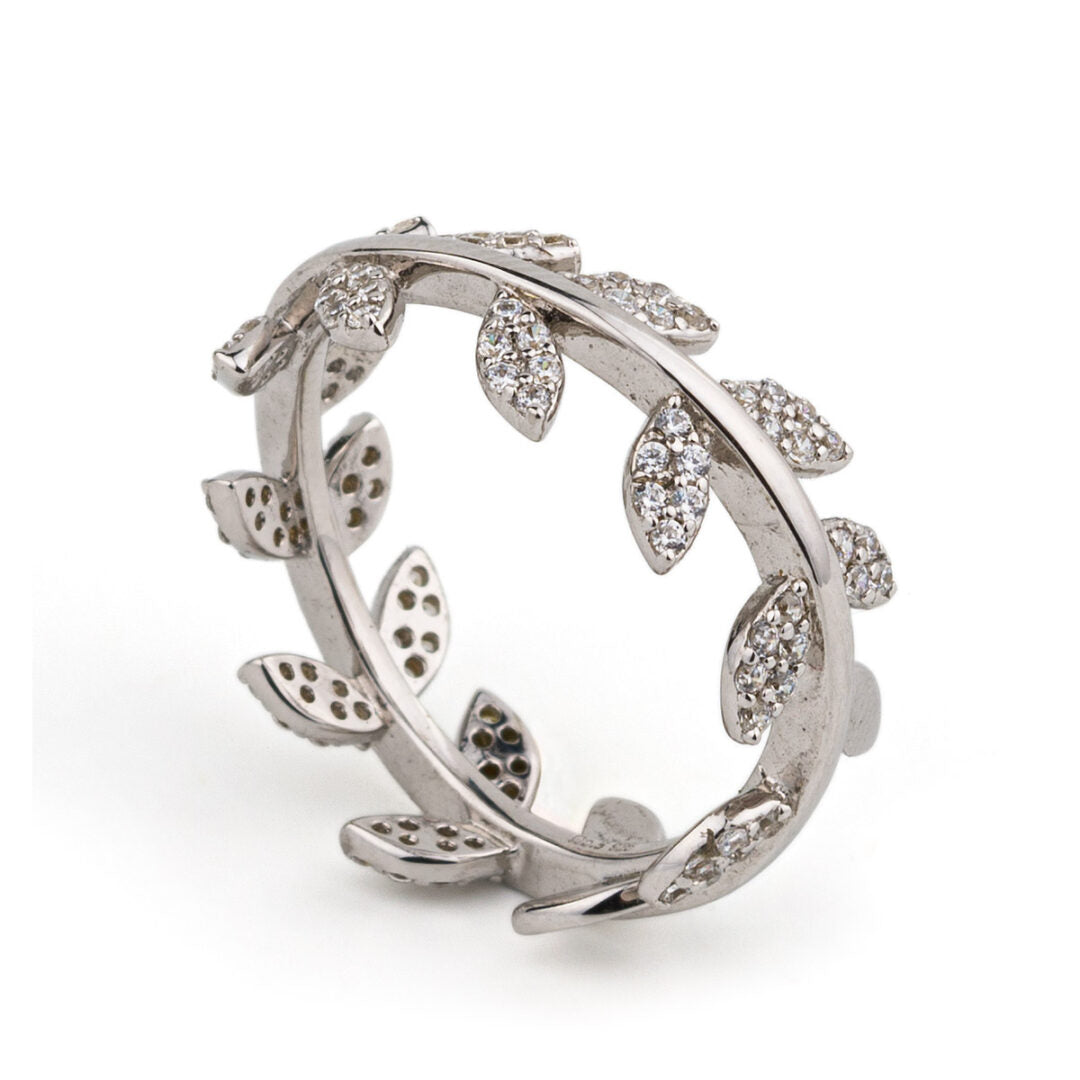 Olive Leaf Zircon Ring - 925 Sterling Silver