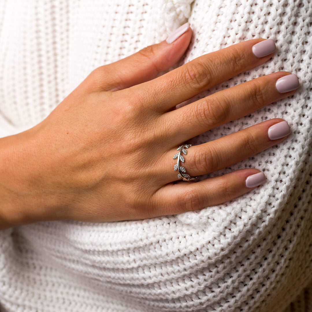 Olive Leaf Zircon Ring - 925 Sterling Silver
