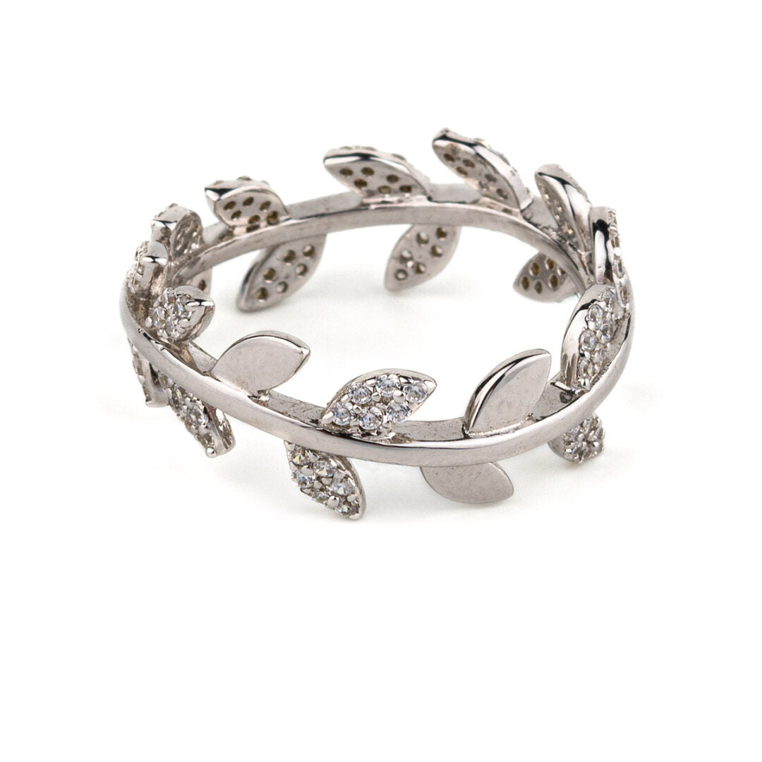 Olive Leaf Zircon Ring - 925 Sterling Silver